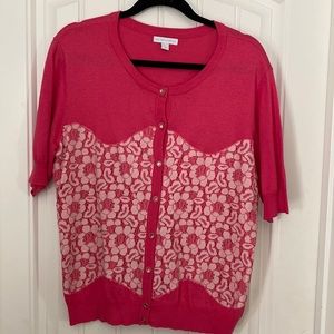 Pink Lace Short Sleeve Cardigan